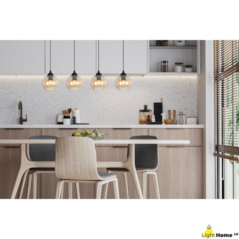 Lampa wisząca sufitowa żyrandol miodowy COSTA szklany kula glamour czarna listwa