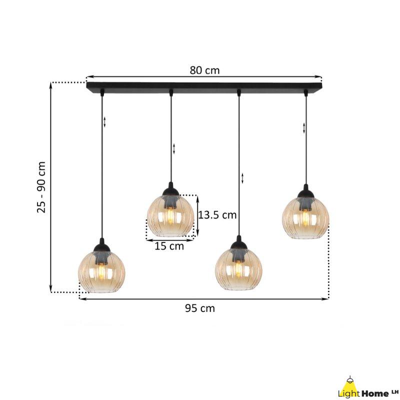Lampa wisząca sufitowa żyrandol miodowy COSTA szklany kula glamour czarna listwa