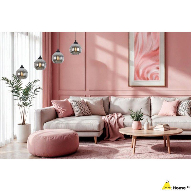 Lampa wisząca sufitowa żyrandol grafitowy COSTA szklany kula glamour czarna listwa