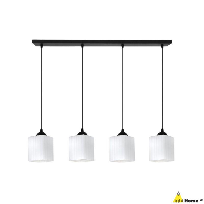 Lampa wisząca sufitowa żyrandol RIFFLE biały szklany ryflowany nad stół i wyspę E27