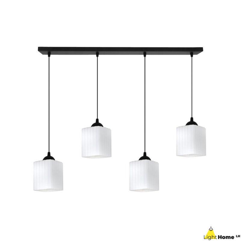 Lampa wisząca sufitowa żyrandol RIFFLE biały szklany ryflowany nad stół i wyspę E27