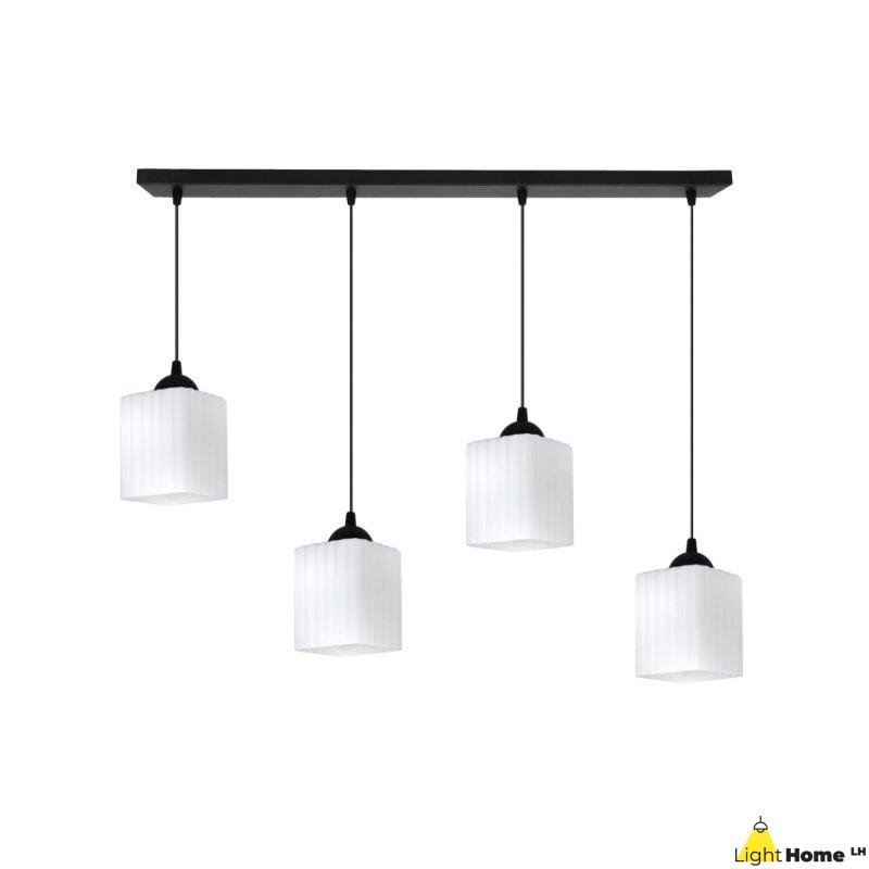 Lampa wisząca sufitowa żyrandol RIFFLE biały szklany ryflowany nad stół i wyspę E27