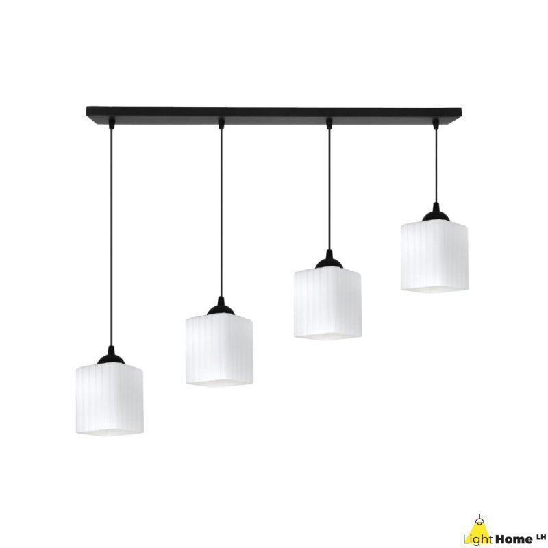 Lampa wisząca sufitowa żyrandol RIFFLE biały szklany ryflowany nad stół i wyspę E27