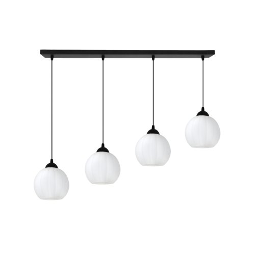 Lampa wisząca sufitowa żyrandol COSTA biały szklany kula nad stół i wyspę E27 czarna listwa