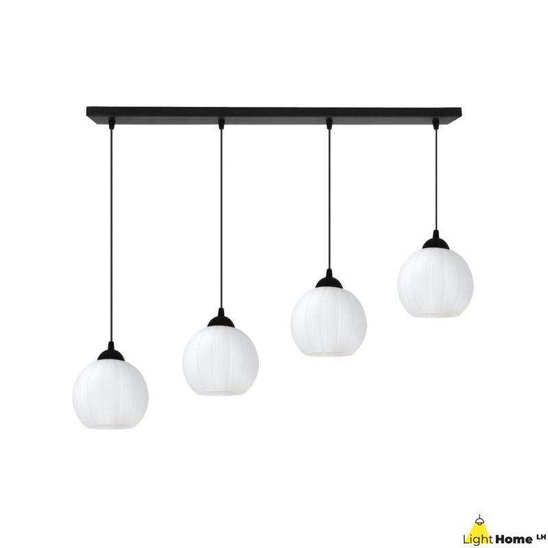 Lampa wisząca sufitowa żyrandol COSTA biały szklany kula nad stół i wyspę E27 czarna listwa