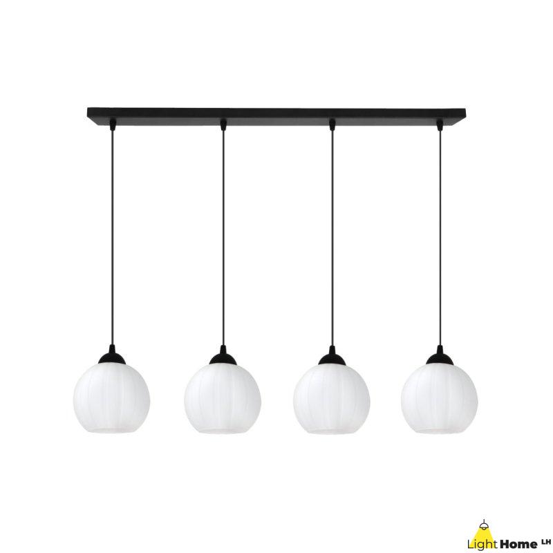 Lampa wisząca sufitowa żyrandol COSTA biały szklany kula nad stół i wyspę E27 czarna listwa