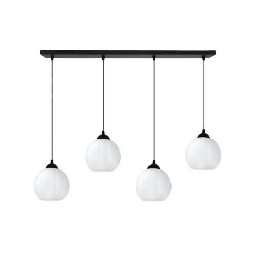 Lampa wisząca sufitowa żyrandol COSTA biały szklany kula nad stół i wyspę E27 czarna listwa