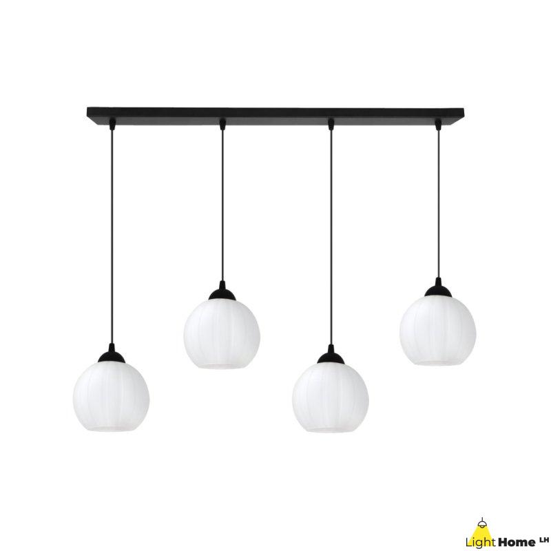 Lampa wisząca sufitowa żyrandol COSTA biały szklany kula nad stół i wyspę E27 czarna listwa