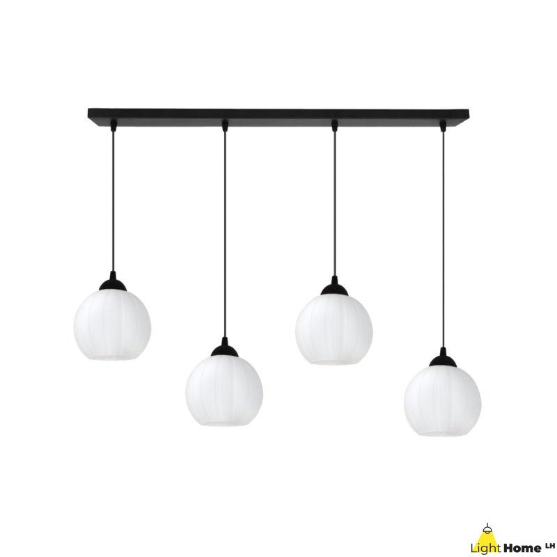 Lampa wisząca sufitowa żyrandol COSTA biały szklany kula nad stół i wyspę E27 czarna listwa