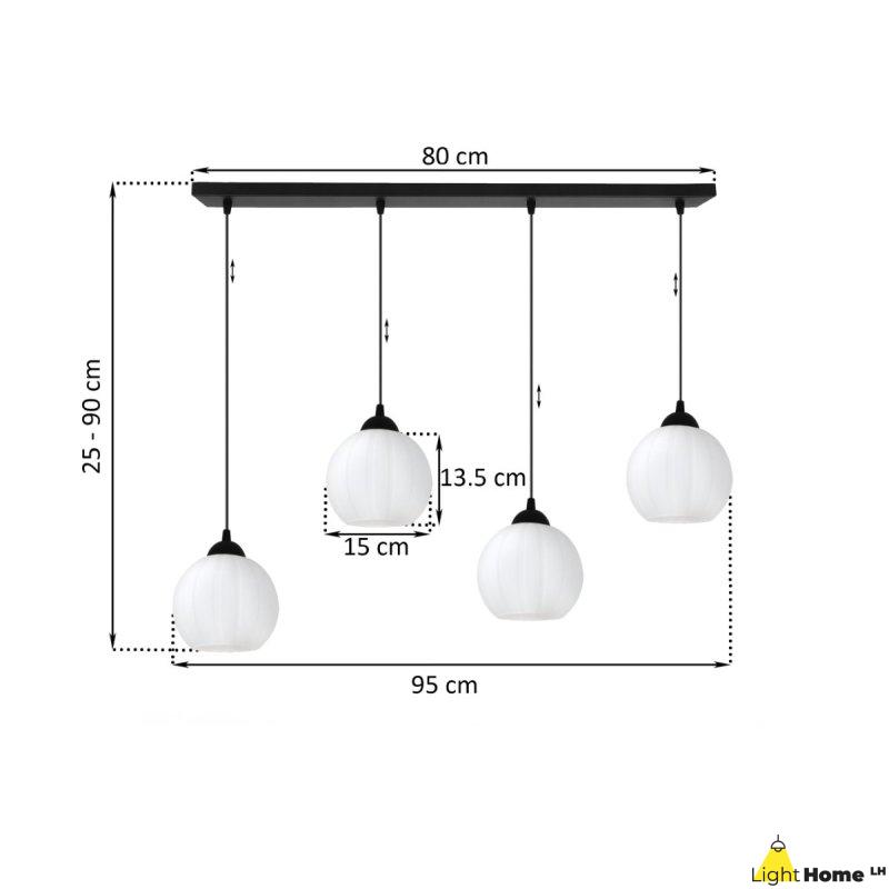 Lampa wisząca sufitowa żyrandol COSTA biały szklany kula nad stół i wyspę E27 czarna listwa