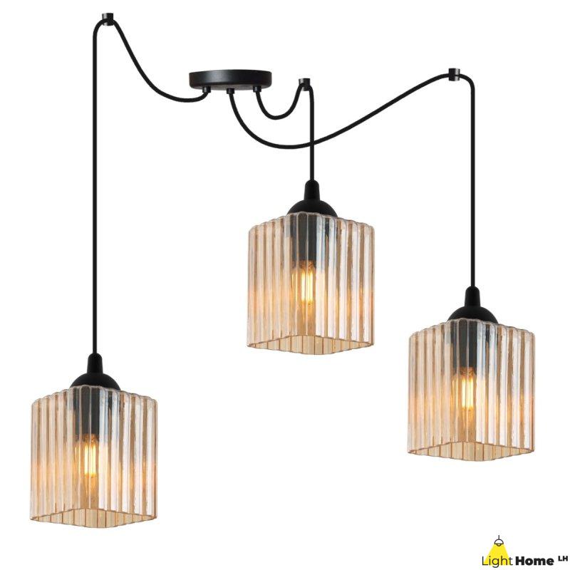 Lampa wisząca sufitowa żyrandol miodowy RIFFLE czarny pająk loft glamour nad stół i wyspę E27