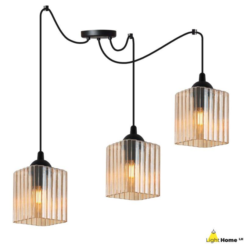 Lampa wisząca sufitowa żyrandol miodowy RIFFLE czarny pająk loft glamour nad stół i wyspę E27
