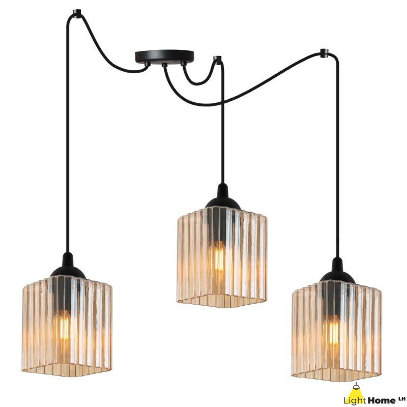 Lampa wisząca sufitowa żyrandol miodowy RIFFLE czarny pająk loft glamour nad stół i wyspę E27
