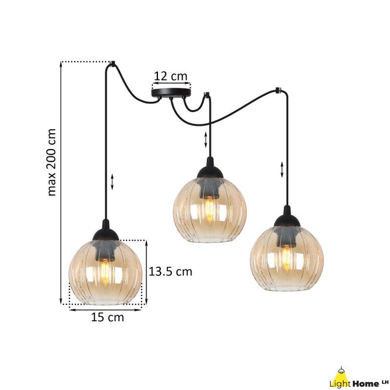 Lampa wisząca sufitowa żyrandol miodowy COSTA czarny pająk loft do łazienki kuchni
