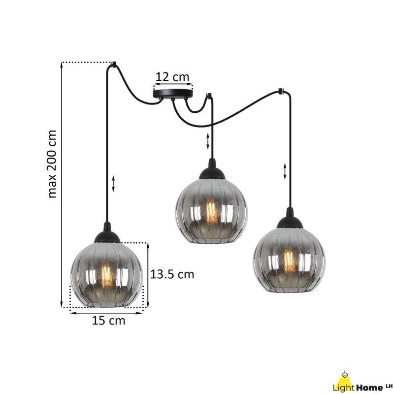 Lampa wisząca sufitowa żyrandol grafitowy COSTA czarny pająk loft glamour nad stół i wyspę E27