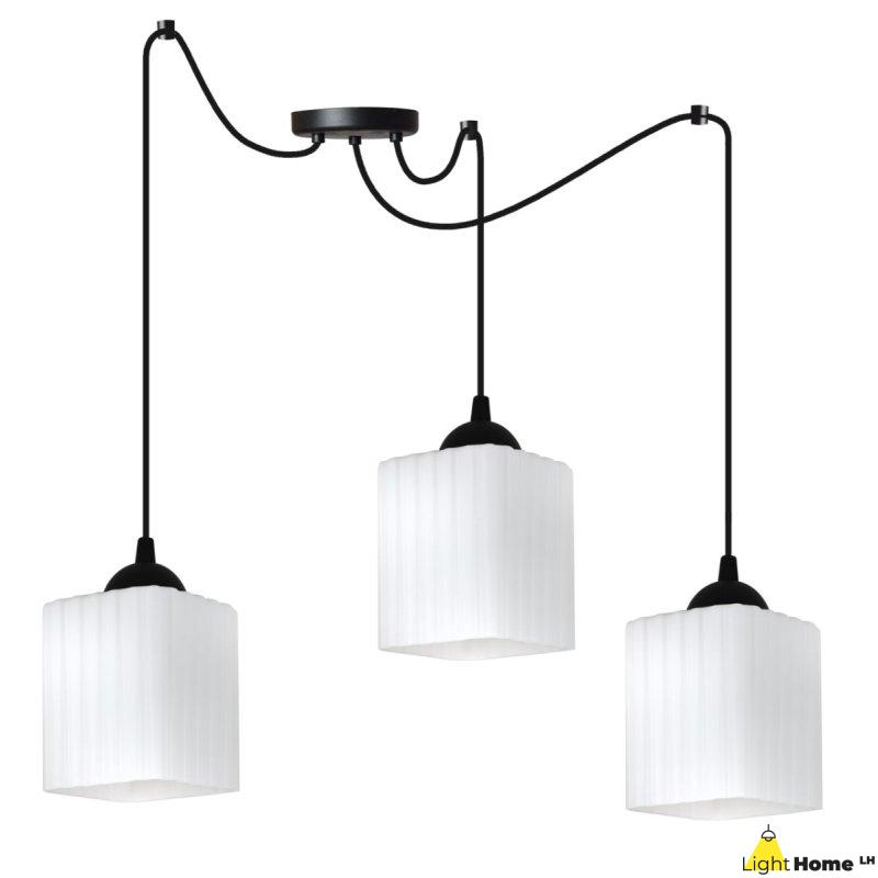 Lampa wisząca sufitowa żyrandol RIFFLE czarny pająk loft do salonu kuchni białe klosze