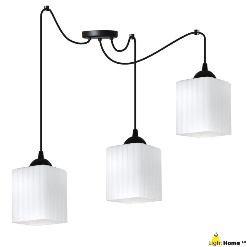 Lampa wisząca sufitowa żyrandol RIFFLE czarny pająk loft do salonu kuchni białe klosze