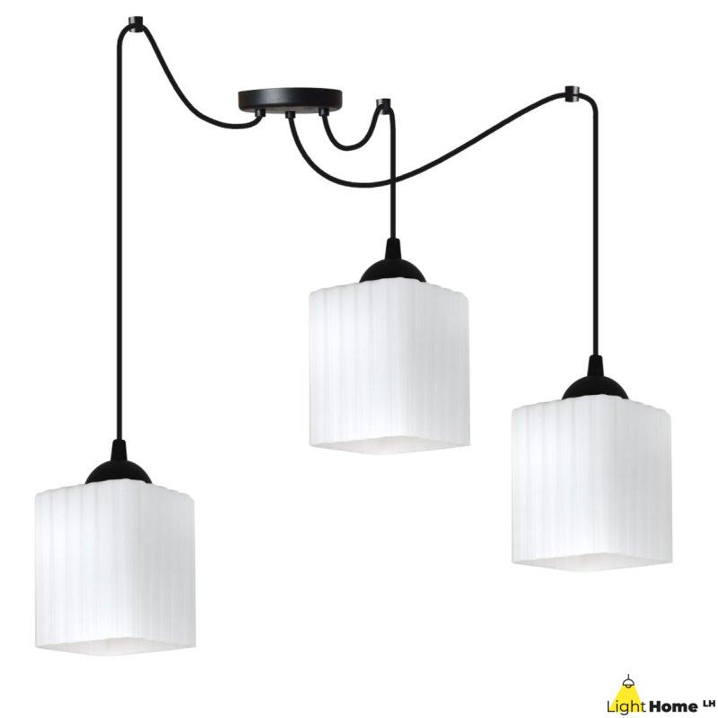 Lampa wisząca sufitowa żyrandol RIFFLE czarny pająk loft do salonu kuchni białe klosze
