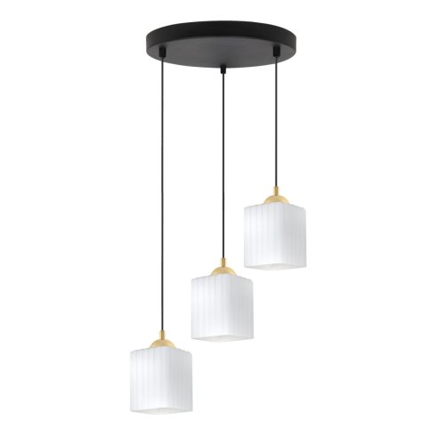 Lampa wisząca sufitowa żyrandol czarno-złoty potrójny RIFFLE szklany biały nowoczesny