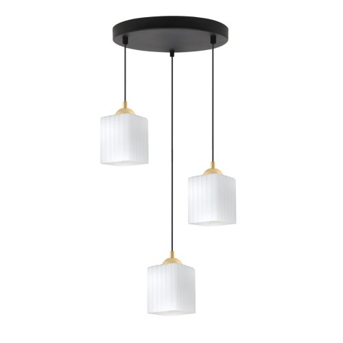 Lampa wisząca sufitowa żyrandol czarno-złoty potrójny RIFFLE szklany biały nowoczesny