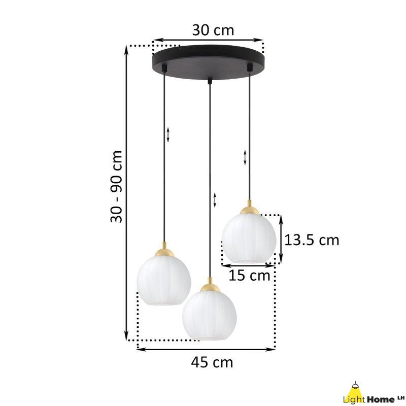 Lampa wisząca sufitowa żyrandol potrójny COSTA szklany biała kula nad stół i wyspę E27
