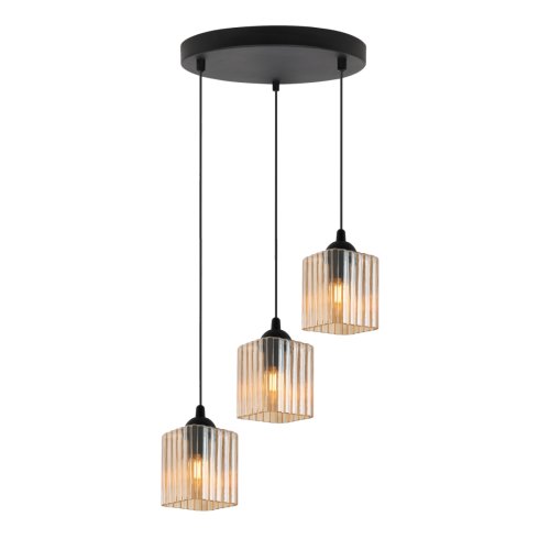 Lampa wisząca sufitowa żyrandol potrójny RIFFLE szklany ryflowany do salonu kuchni