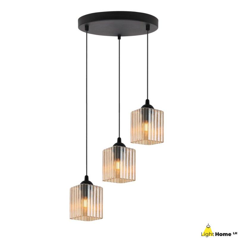 Lampa wisząca sufitowa żyrandol potrójny RIFFLE szklany ryflowany do salonu kuchni