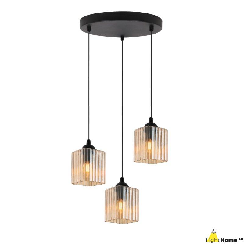 Lampa wisząca sufitowa żyrandol potrójny RIFFLE szklany ryflowany do salonu kuchni