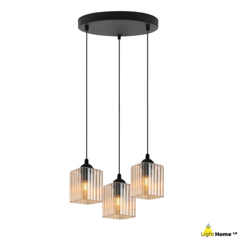 Lampa wisząca sufitowa żyrandol potrójny RIFFLE szklany ryflowany do salonu kuchni