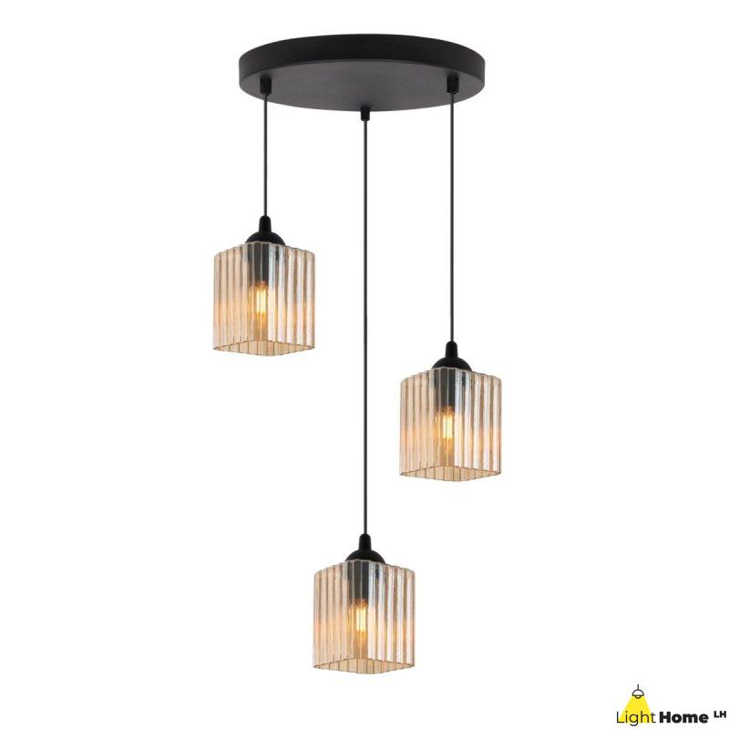 Lampa wisząca sufitowa żyrandol potrójny RIFFLE szklany ryflowany do salonu kuchni