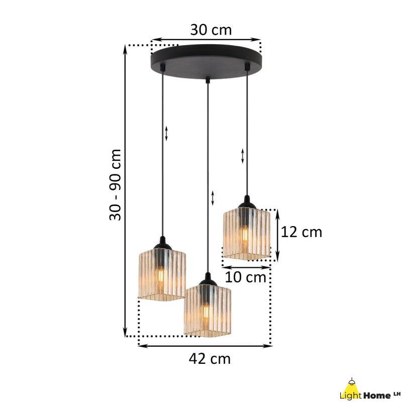 Lampa wisząca sufitowa żyrandol potrójny RIFFLE szklany ryflowany do salonu kuchni