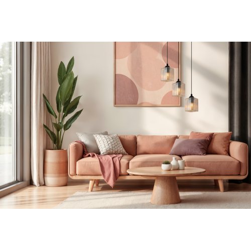 Lampa wisząca sufitowa żyrandol potrójny RIFFLE szklany ryflowany do salonu kuchni