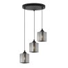 Lampa wisząca sufitowa żyrandol grafitowy potrójny RIFFLE szklany ryflowany czarna listwa