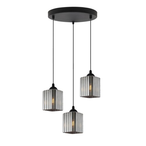 Lampa wisząca sufitowa żyrandol grafitowy potrójny RIFFLE szklany ryflowany czarna listwa