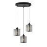 Lampa wisząca sufitowa żyrandol grafitowy potrójny RIFFLE szklany ryflowany czarna listwa