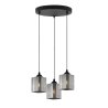 Lampa wisząca sufitowa żyrandol grafitowy potrójny RIFFLE szklany ryflowany czarna listwa