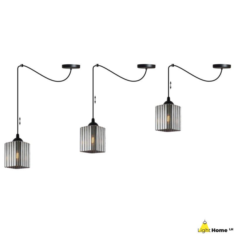 Lampa wisząca sufitowa żyrandol grafitowy RIFFLE czarny pająk loft do łazienki kuchni kwadrat