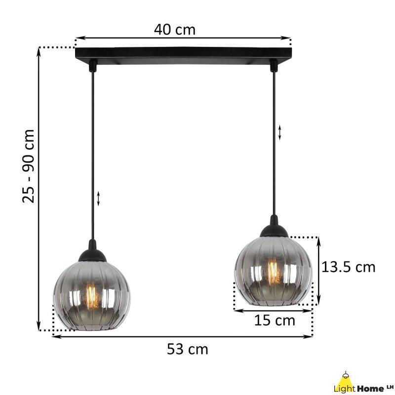 Lampa wisząca sufitowa żyrandol grafitowy podwójny COSTA szklany kula nad stół i wyspę E27