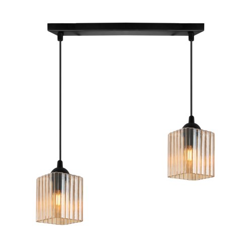 Lampa wisząca sufitowa żyrandol podwójny RIFFLE szklany ryflowany glamour nad stół