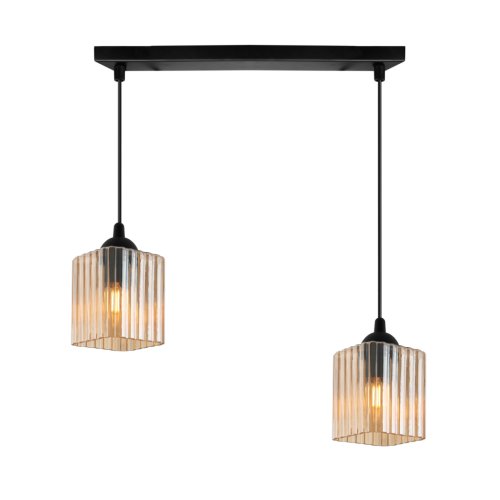 Lampa wisząca sufitowa żyrandol podwójny RIFFLE szklany ryflowany glamour nad stół