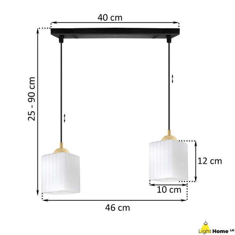 Lampa wisząca sufitowa żyrandol czarno-złoty podwójny RIFFLE szklany ryflowany biały