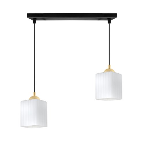 Lampa wisząca sufitowa żyrandol czarno-złoty podwójny RIFFLE szklany ryflowany biały