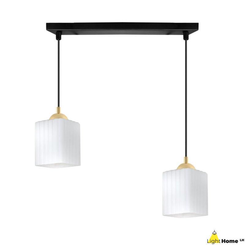 Lampa wisząca sufitowa żyrandol czarno-złoty podwójny RIFFLE szklany ryflowany biały