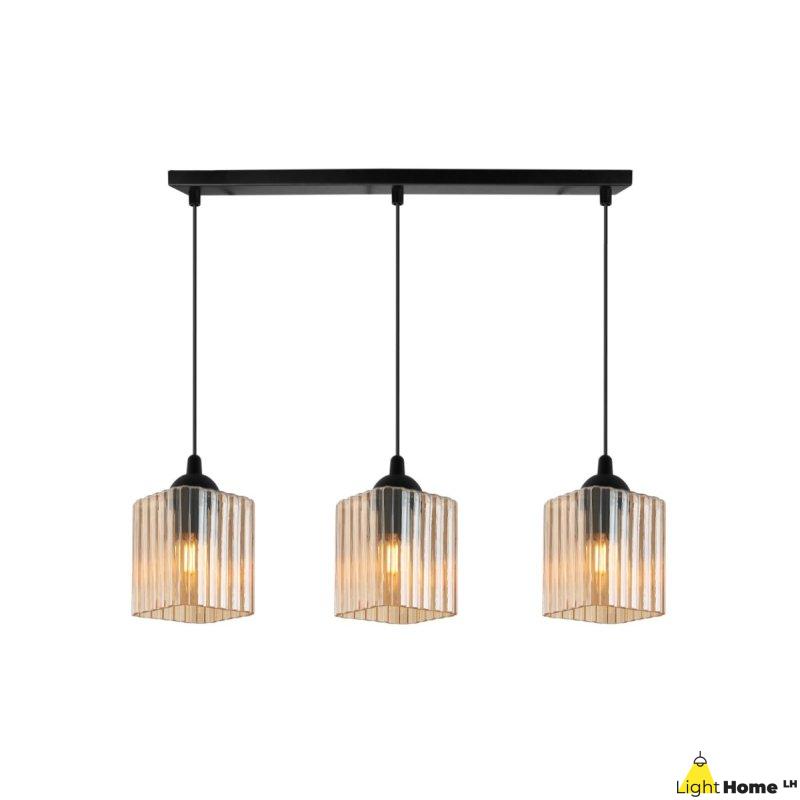 Lampa wisząca sufitowa żyrandol miodowy potrójny RIFFLE szklany glamour nad stół i wyspę E27