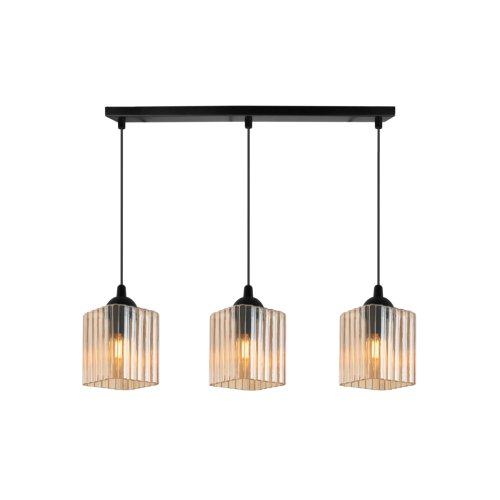 Lampa wisząca sufitowa żyrandol miodowy potrójny RIFFLE szklany glamour nad stół i wyspę E27