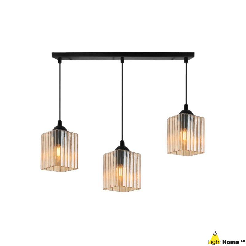 Lampa wisząca sufitowa żyrandol miodowy potrójny RIFFLE szklany glamour nad stół i wyspę E27