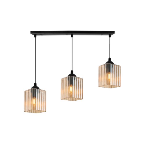 Lampa wisząca sufitowa żyrandol miodowy potrójny RIFFLE szklany glamour nad stół i wyspę E27