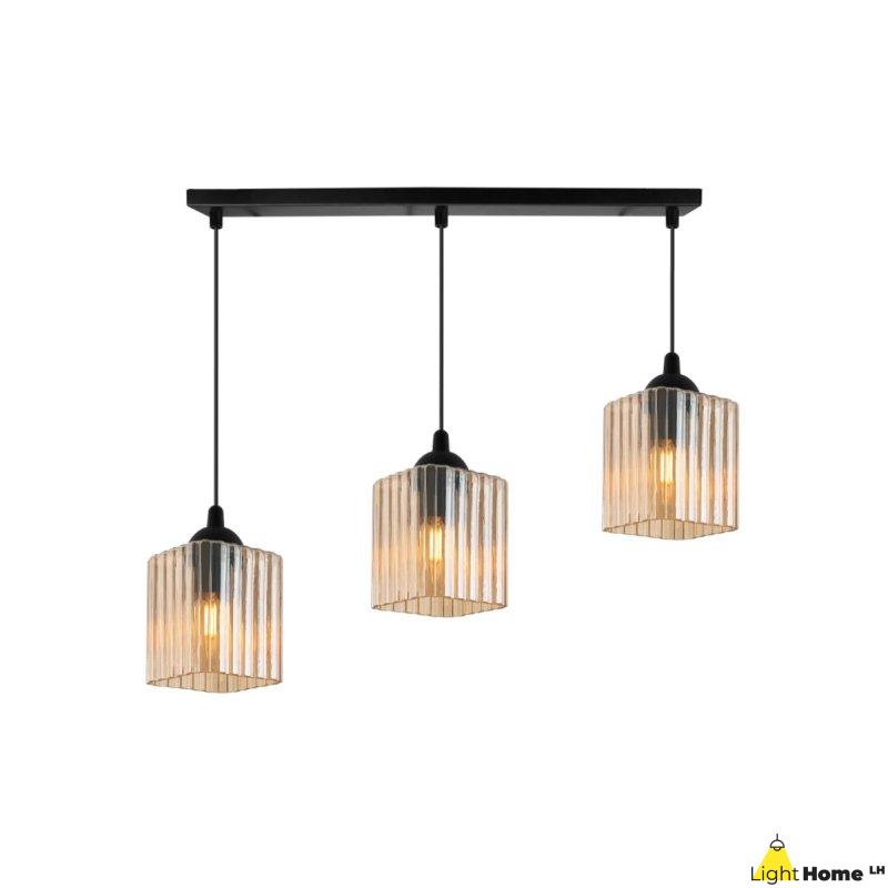 Lampa wisząca sufitowa żyrandol miodowy potrójny RIFFLE szklany glamour nad stół i wyspę E27