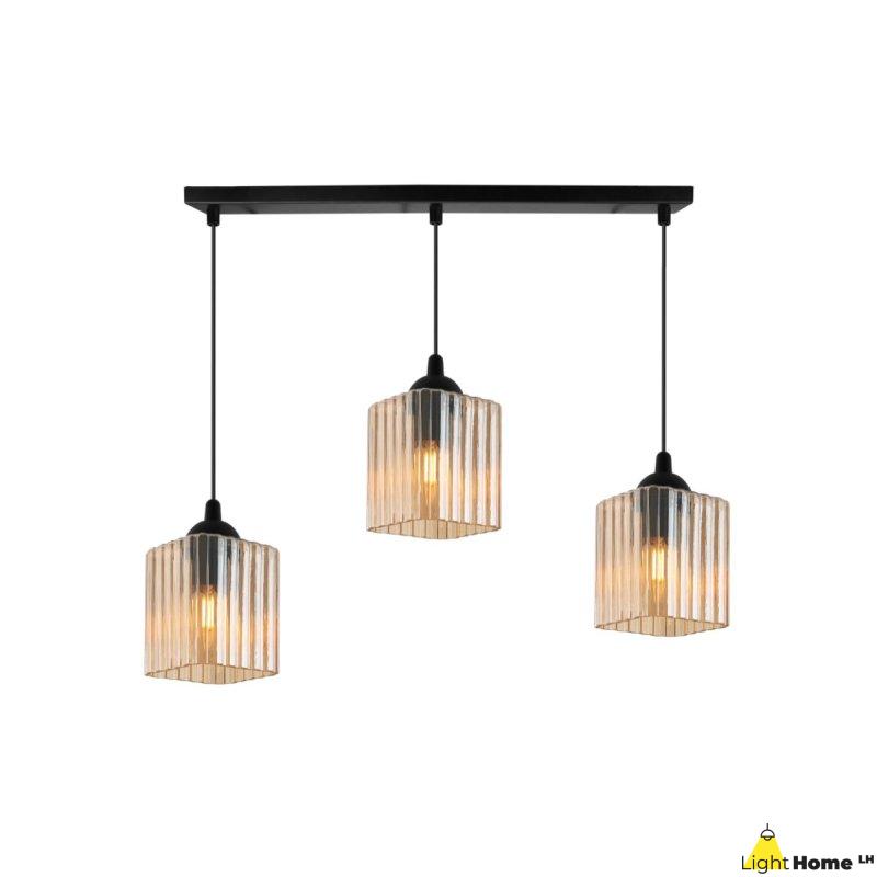 Lampa wisząca sufitowa żyrandol miodowy potrójny RIFFLE szklany glamour nad stół i wyspę E27