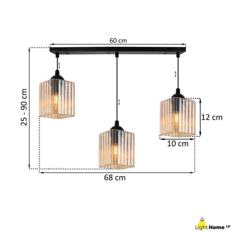 Lampa wisząca sufitowa żyrandol miodowy potrójny RIFFLE szklany glamour nad stół i wyspę E27